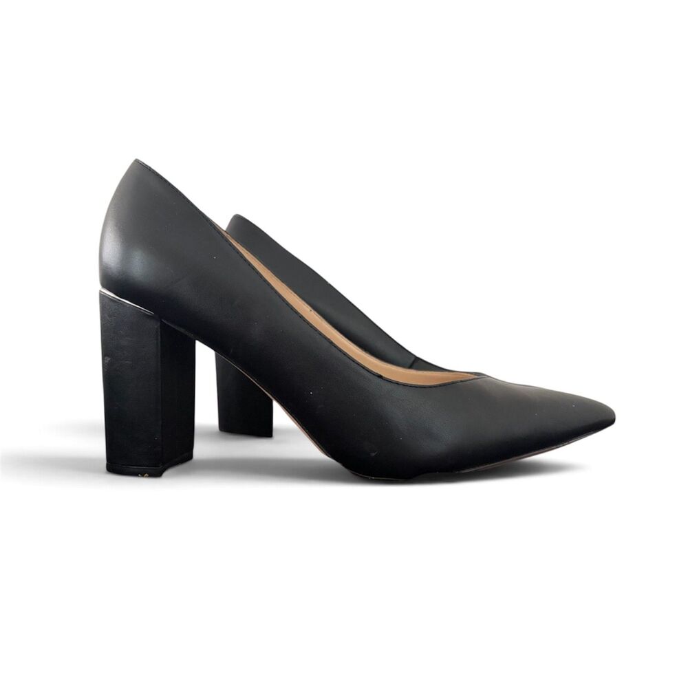 Marc Fisher Women’s Leather Block Heel Slip On Black Pumps w/ Pointed Toe Sz 10 - Picture 3 of 12